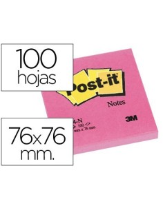 BLOC DE NOTAS ADHESIVAS QUITA Y PON POST-IT 76X76 MM FUCSIA NEON CON 100 HOJAS