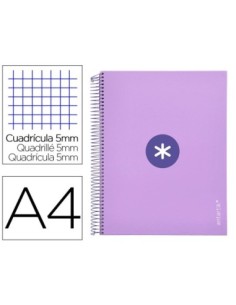 CUADERNO ESPIRAL LIDERPAPEL A4 MICRO ANTARTIK TAPA FORRADA120H 100 GR CUADRO 5MM 5 BANDA4 TALADROS COLOR LAVANDA