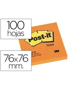 BLOC DE NOTAS ADHESIVAS QUITA Y PON POST-IT 76X76 MM NARANJANEON CON 100 HOJAS