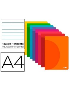 LIBRETA LIDERPAPEL 360 TAPA DE PLASTICO A4 48 HOJAS 90G/M2 HORIZONTAL CON MARGEN COLORES SURTIDOS