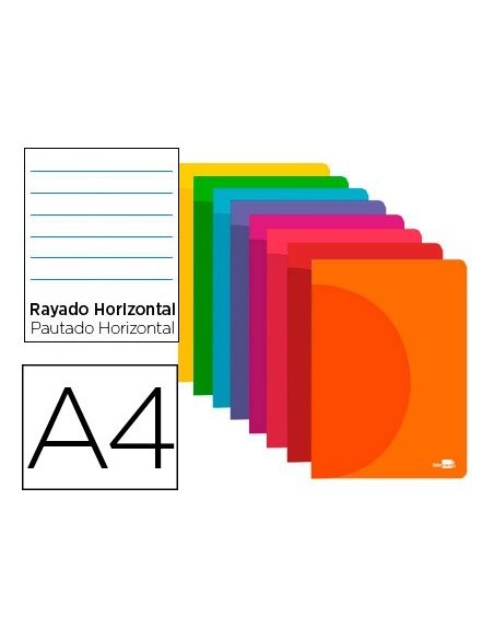 LIBRETA LIDERPAPEL 360 TAPA DE PLASTICO A4 48 HOJAS 90G/M2 HORIZONTAL CON MARGEN COLORES SURTIDOS
