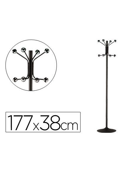 PERCHERO METALICO PIE 8 COLGADORES COLOR NEGRO 177X38 CM