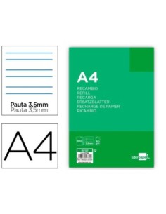 RECAMBIO LIDERPAPEL A4 100 HOJAS 60G/M2PAUTA 4a 3.5MM CON MARGEN 4 TALADROS