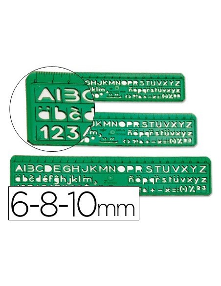 NORMOGRAFO ESCOLAR DOMINGO FERRER 6/8/10 MM PLASTICO VERDE JUEGO DE 3 UNIDADES