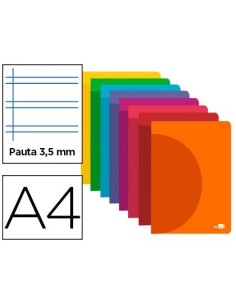 LIBRETA LIDERPAPEL 360 TAPA DE PLASTICO A4 48 HOJAS 90G/M2 PAUTA 4 3,5MM CON MARGEN COLORES SURTIDOS