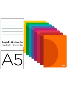 LIBRETA LIDERPAPEL 360 TAPA DE PLASTICO A5 48 HOJAS 90G/M2 HORIZONTAL CON MARGEN COLORES SURTIDOS