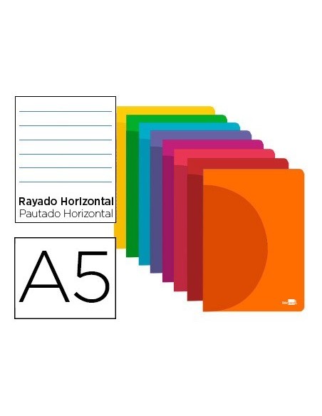 LIBRETA LIDERPAPEL 360 TAPA DE PLASTICO A5 48 HOJAS 90G/M2 HORIZONTAL CON MARGEN COLORES SURTIDOS