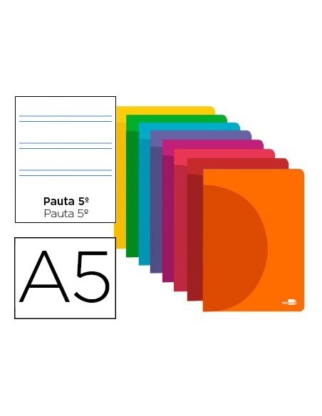 LIBRETA LIDERPAPEL 360 TAPA DE PLASTICO A5 48 HOJAS 90G/M2 PAUTA 5 2,5MM CON MARGEN COLORES SURTIDOS