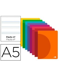 LIBRETA LIDERPAPEL 360 TAPA DE PLASTICO A5 48 HOJAS 90G/M2 PAUTA 4 3,5MM CON MARGEN COLORES SURTIDOS