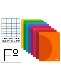 LIBRETA LIDERPAPEL 360 TAPA DE PLASTICO A4 48 HOJAS 90G/M2 CUADRO 3 MM CON MARGEN COLORES SURTIDOS