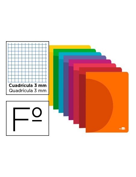 LIBRETA LIDERPAPEL 360 TAPA DE PLASTICO A4 48 HOJAS 90G/M2 CUADRO 3 MM CON MARGEN COLORES SURTIDOS