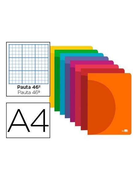LIBRETA LIDERPAPEL 360 TAPA DE PLASTICO A4 48 HOJAS 90G/M2 RAYADO N. 46 COLORES SURTIDOS