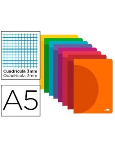 LIBRETA LIDERPAPEL 360 TAPA DE PLASTICO A5 48 HOJAS 90G/M2 CUADRO 3 MM CON MARGEN COLORES SURTIDOS