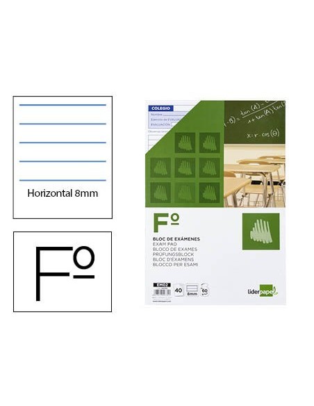 BLOC EXAMENES LIDERPAPEL HORIZONTAL FOLIO 40 HOJAS 60G/M2