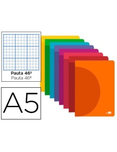 LIBRETA LIDERPAPEL 360 TAPA DE PLASTICO A5 48 HOJAS 90G/M2 RAYADO N. 46 COLORES SURTIDOS
