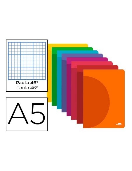 LIBRETA LIDERPAPEL 360 TAPA DE PLASTICO A5 48 HOJAS 90G/M2 RAYADO N. 46 COLORES SURTIDOS