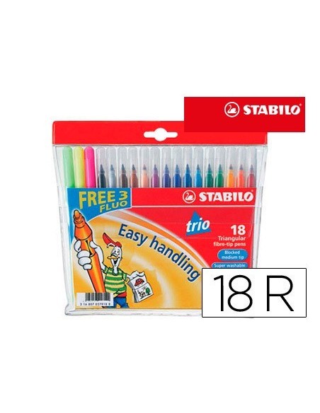 ROTULADOR STABILO TRIO A-Z CAJA DE 18 UNIDADES COLORES SURTIDOS