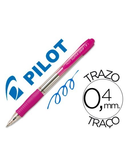 BOLIGRAFO PILOT SUPER GRIP ROSA RETRACTIL SUJECION DE CAUCHO TINTA BASE DE ACEITE