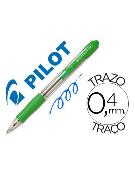 BOLIGRAFO PILOT SUPER GRIP VERDE CLARO RETRACTIL SUJECION DE CAUCHO TINTA BASE DE ACEITE