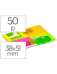 BLOC DE NOTAS ADHESIVAS QUITA Y PON Q-CONNECT 38X51 MM CON 50 HOJAS FLUORESCENTES PACK DE 4 UNIDADES