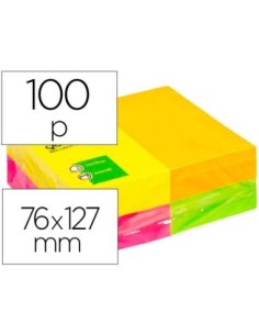 BLOC DE NOTAS ADHESIVAS QUITA Y PON Q-CONNECT 127X76 MM CON 100HOJAS FLUORESCENTES PACK DE 12 -SURTIDAS EN 4 COLORES