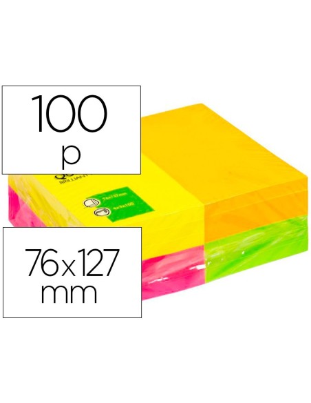 BLOC DE NOTAS ADHESIVAS QUITA Y PON Q-CONNECT 127X76 MM CON 100HOJAS FLUORESCENTES PACK DE 12 -SURTIDAS EN 4 COLORES