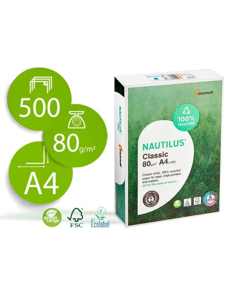 PAPEL FOTOCOPIADORA NAUTILUS DIN A4 80 GRAMOS -PAQUETE DE 500 HOJAS 100% RECICLADO