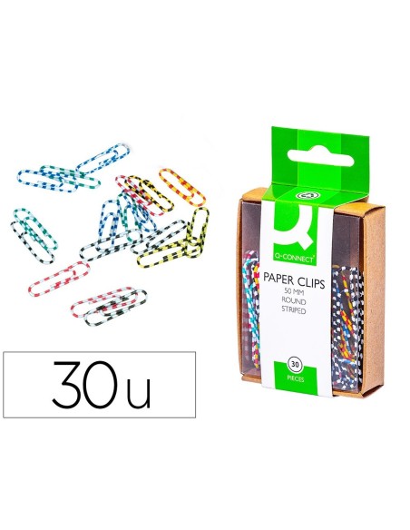 CLIPS COLORES RAYADOS Q-CONNECT 50 MM CAJA DE 30 UNIDADES COLORES SURTIDOS