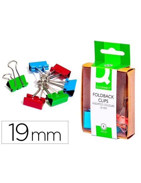 PINZA METALICA Q-CONNECT REVERSIBLE 19 MM CAJA DE 6 UNIDADES COLORES SURTIDOS