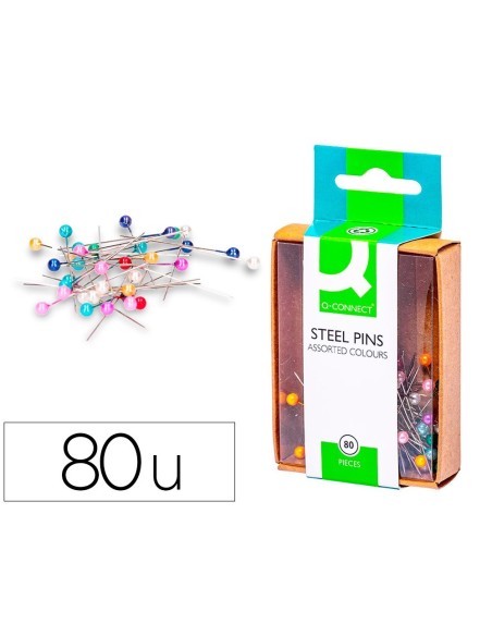 AGUJAS SEÑALIZADORAS Q-CONNECT CAJA DE 80 UNIDADES COLORES SURTIDOS