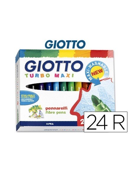 ROTULADOR GIOTTO TURBO MAXI CAJA DE 24 COLORES LAVABLES CON PUNTA BLOQUEADA