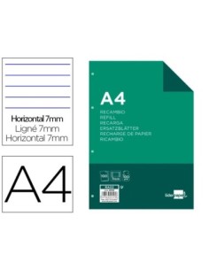 RECAMBIO LIDERPAPEL A4 100 HOJAS 100G/M2 HORIZONTAL CON DOBLE MARGEN 4 TALADROS