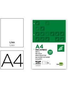 RECAMBIO LIDERPAPEL A4 100 HOJAS 100G/M2 LISO CON MARGEN 4 TALADROS