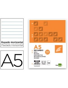 RECAMBIO LIDERPAPEL DIN A5 100 H 100G/M2 HORIZONTAL CON MARGEN 6 TALADROS