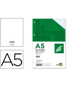 RECAMBIO LIDERPAPEL DIN A5 100 H 100G/M2 LISO CON MARGEN 6 TALADROS