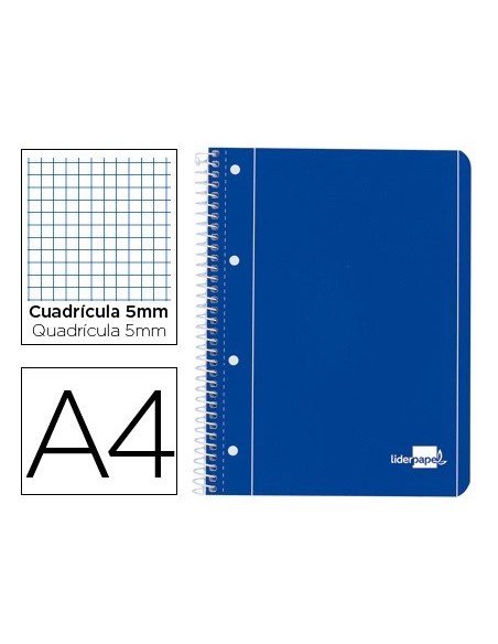 CUADERNO ESPIRAL LIDERPAPEL A4 MICRO SERIE AZUL TAPA BLANDA 80H 80 GR CUADRO5MM CON MARGEN 4 TALADROS AZUL