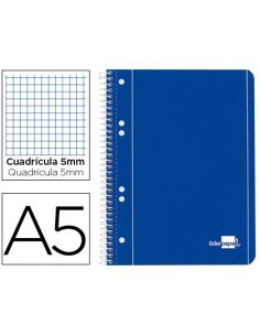 CUADERNO ESPIRAL LIDERPAPEL A5 MICRO SERIE AZUL TAPA BLANDA 80H 75 GR CUADRO5MM 6 TALADROS AZUL