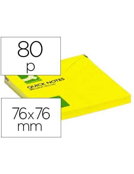 BLOC DE NOTAS ADHESIVAS QUITA Y PON Q-CONNECT 76X76 MM AMARILLO NEON 80 HOJAS