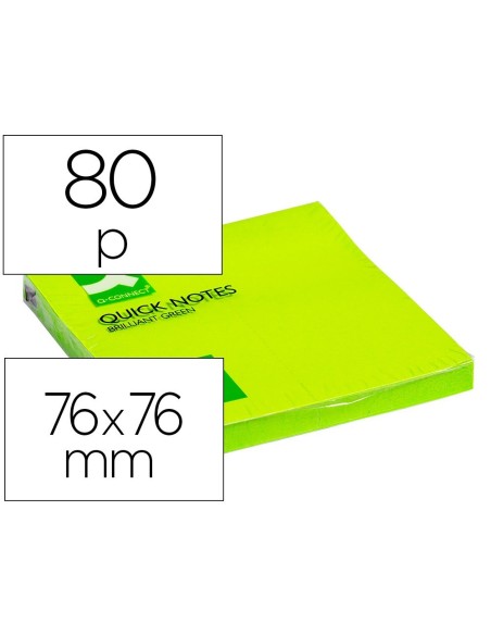 BLOC DE NOTAS ADHESIVAS QUITA Y PON Q-CONNECT 76X76 MM VERDE NEON 80 HOJAS