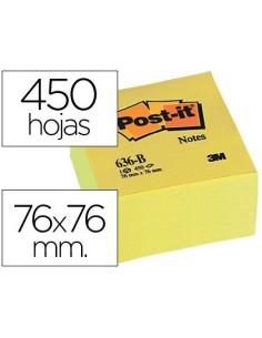 BLOC DE NOTAS ADHESIVAS QUITA Y PON POST-IT 76X76X45 MM CUBO COLORES AMARILLO 450 HOJAS