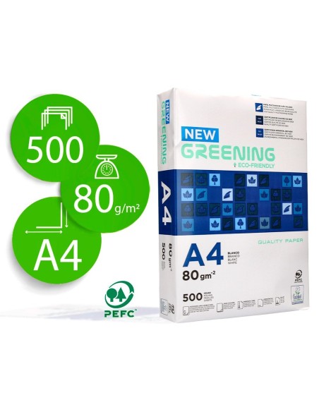 PAPEL FOTOCOPIADORA GREENING DIN A4 80 GRAMOS PAQUETE DE 500 HOJAS