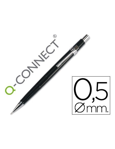 PORTAMINAS Q-CONNECT 0,5 MM CON TRES MINAS CUERPO NEGRO CLIP METALICO
