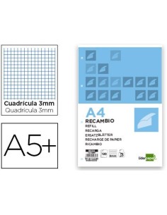 RECAMBIO LIDERPAPEL CUARTO 100 HOJAS 60G/M2 CUADRO 3MM CON MARGEN 6 TALADROS