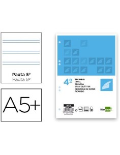 RECAMBIO LIDERPAPEL CUARTO 100 HOJAS 60G/M2 PAUTA 5a 2.5MM CON MARGEN 6 TALADROS