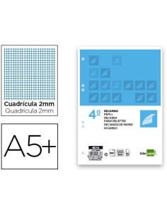 RECAMBIO LIDERPAPEL CUARTO 100 HOJAS 60G/M2 MILIMETRADO SIN MARGEN 6 TALADROS