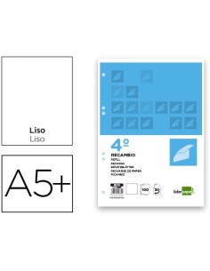 RECAMBIO LIDERPAPEL CUARTO 100 HOJAS 60G/M2 LISO SIN MARGEN 6 TALADROS