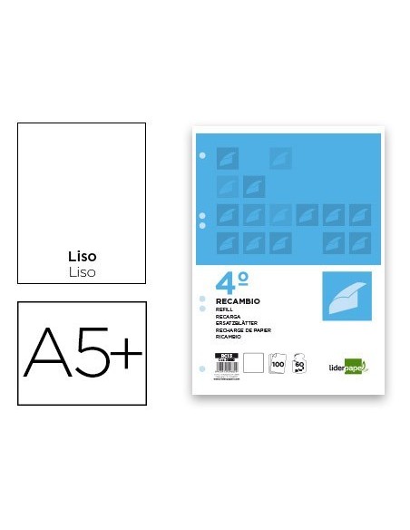 RECAMBIO LIDERPAPEL CUARTO 100 HOJAS 60G/M2 LISO SIN MARGEN 6 TALADROS