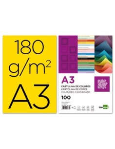 CARTULINA LIDERPAPEL A3 180G/M2 AMARILLO PAQUETE DE 100 HOJAS