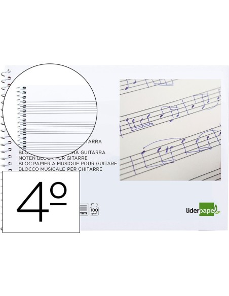 BLOC MUSICA LIDERPAPEL PARA GUITARRA HEXAGRAMA 3 MM CUARTO 20 HOJAS 100G/M2