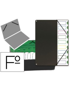 CARPETA CLASIFICADOR TAPA DE PLASTICO PARDO FOLIO -9 DEPARTAMENTOS NEGRO